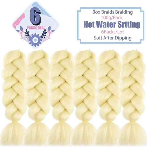 Miniatura 2 de Beige (613) Cabello trenzado 6 paquetes de extensiones de cabello sintético de 24 pulgadas, extensiones de cabello trenzado Jumbo Ombre trenzado