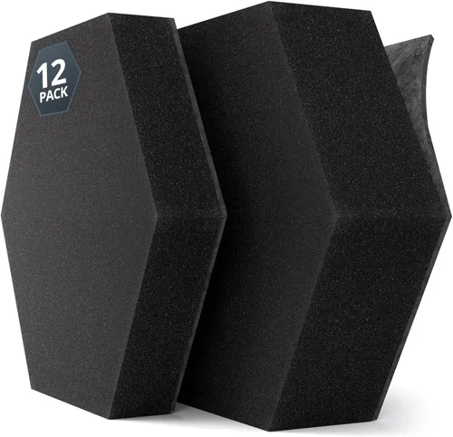 Miniatura 11 de Paneles Acústicos Hexagonales Autoadhesivos para Pared, Paquete de 12 Baldosas Absorbentes de Sonido para Paredes y Puertas, Panel Interior Negro