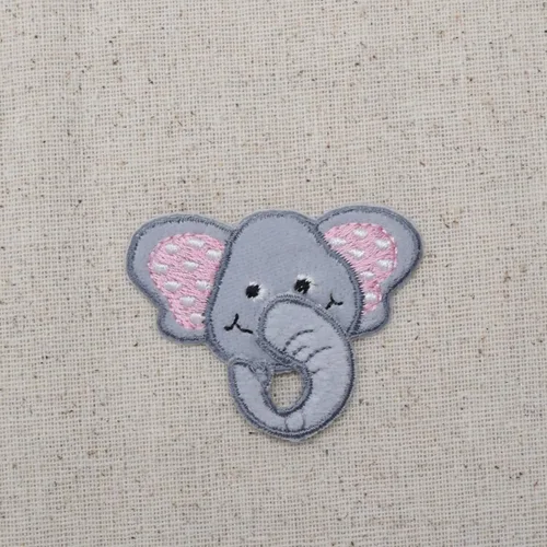 Miniatura 2 de Elefante gris - Cabeza - Tronco 3-D - Orejas rosas - Parche bordado para planchar