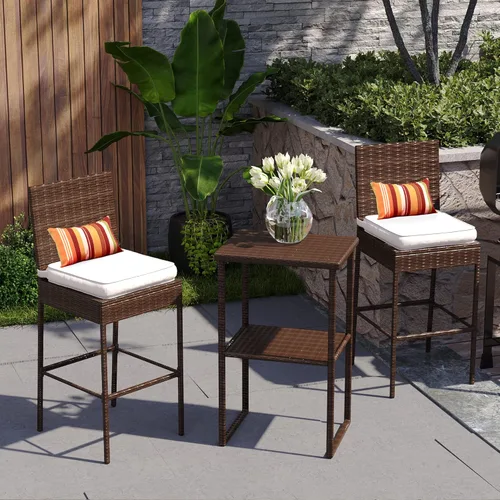 Miniatura 2 de Sundale Outdoor Juego de 4 taburetes de bar de 30 pulgadas de altura de asiento, taburetes de mimbre para patio con respaldo, silla de ratán marrón