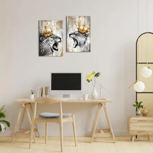 Miniatura 2 de Zlove Arte de pared de león y leona, pintura de rey y reina, impresiones de animales de vida silvestre para decoración moderna del hogar, 16 x 24