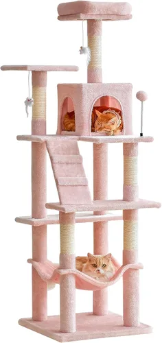 Miniatura 13 de MWPO - Árbol para gatos, multiestructura para gatos grandes con postes rascadores de sisal, plataforma acolchada, hamaca y condominio, torre Marrón