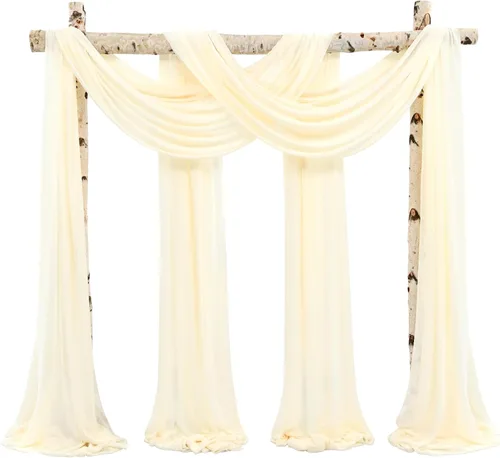 Miniatura 9 de Cortinas de arco de boda, 8 paneles de 28" x 20 pies, cortinas de tela de gasa blanca para ceremonia y recepción Blanco