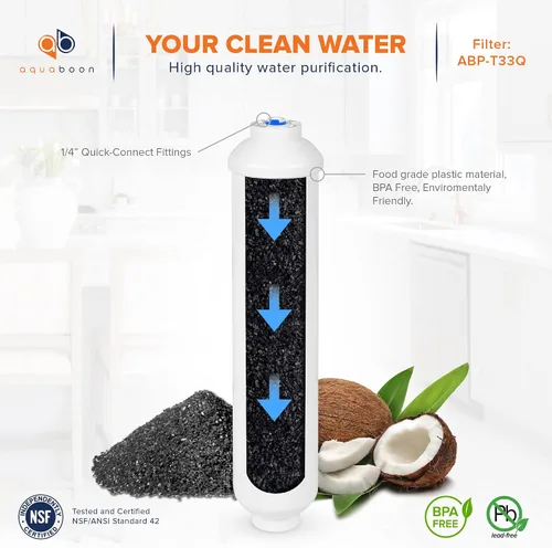 Miniatura 2 de Aquaboon Filtro de agua de carbón activado T33 - Filtro de agua en línea para refrigerador se adapta a línea de agua de 1/4 - Filtro para máquina