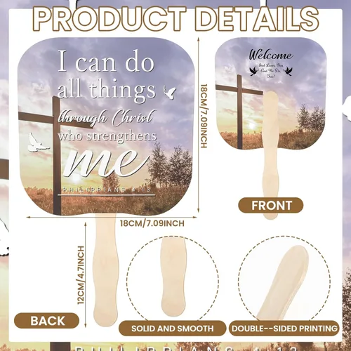 Miniatura 2 de Tradder 50 abanicos de papel grueso para iglesia cristiana, abanicos de mano religiosos con mango de madera, regalos religiosos, fanáticos de salón