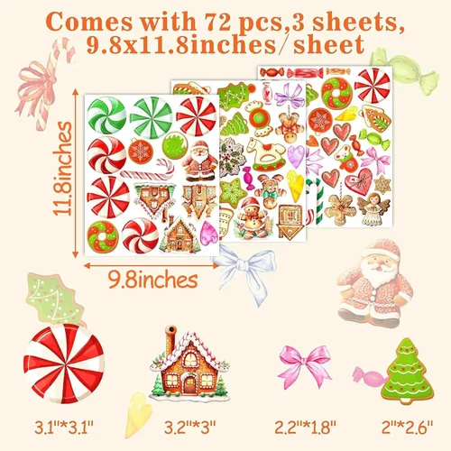 Miniatura 5 de Adornos de Navidad, calcomanías de pared para despegar y pegar, calcomanías de pared extraíbles de bastón de caramelo, calcomanías de piso de menta