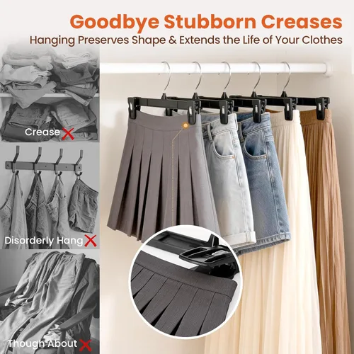 Miniatura 5 de HOUSE DAY Perchas para pantalones y faldas - Juego de 10 perchas para pantalones con clips grandes antideslizantes - Perchero para armario