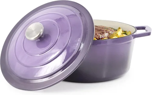 Miniatura 10 de MegaChef Cazuela redonda de hierro fundido esmaltado con tapa, 5 cuartos de galón, azul