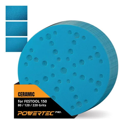 Miniatura 21 de POWERTEC PRO 45900C-45 - Disco de lijado surtido de 9 agujeros de 5 pulgadas, grano 80/120/220, discos de respaldo de gancho y bucle de cerámica