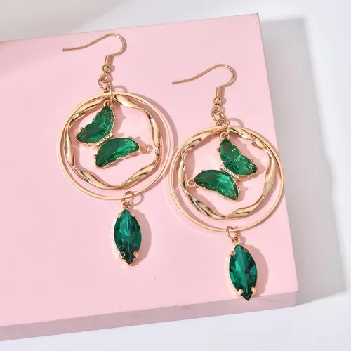 Miniatura 6 de OUTVIE Aretes colgantes de cristal de mariposa de 14 quilates, hechos a mano, aretes de aro de aniversario, cumpleaños, mariposa, regalos