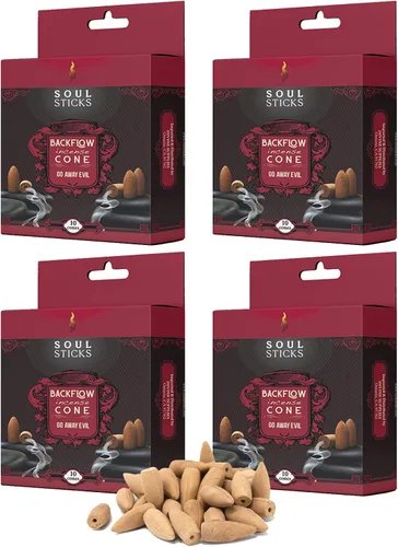 Soul Sticks Conos de incienso de reflujo – 40 conos orgánicos hechos a mano para quemador de cascada | Paquete de 4 aromas aromáticos de larga Go