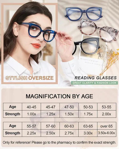 Miniatura 5 de MARE AZZURO Gafas de lectura de gran tamaño para mujer, con estilo, grandes lectores 1.0 1.25 1.5 1.75 2.0 2.25 2.5 2.75 3.0 3.5 4.0 5.0 6.0 Azul
