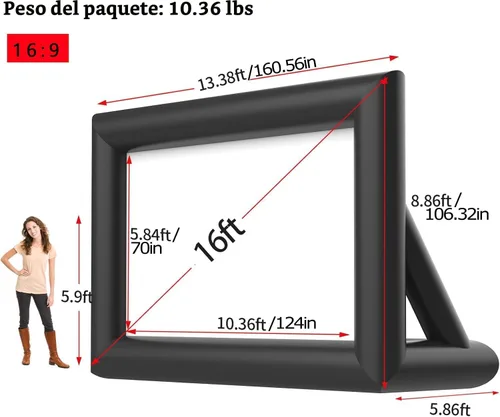 Miniatura 3 de Pantalla de Proyector Inflable, Pantalla de Película Inflable de 16 Pies para Proyector Exterior, Diseño de Una Pieza de Fácil Instalación