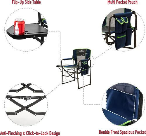 Miniatura 6 de SUNNYFEEL Silla de directores de camping, resistente, silla plegable portátil de gran tamaño con mesa auxiliar, bolsillo para playa, pesca, viaje