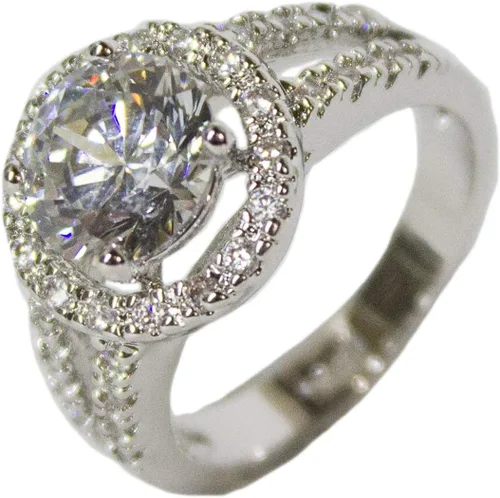 Anillo de vestir chapado en rodio para mujer, corte brillante CZ 110