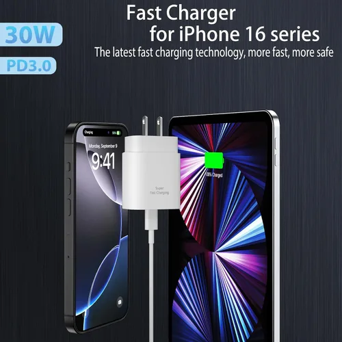 Miniatura 3 de Cargador para teléfono 17, 16, 15 Pro Max, carga rápida PD de 30 W, cable de carga para iPhone 17 de 6 pies (65 W/3 A), cable largo USB C con iPhone