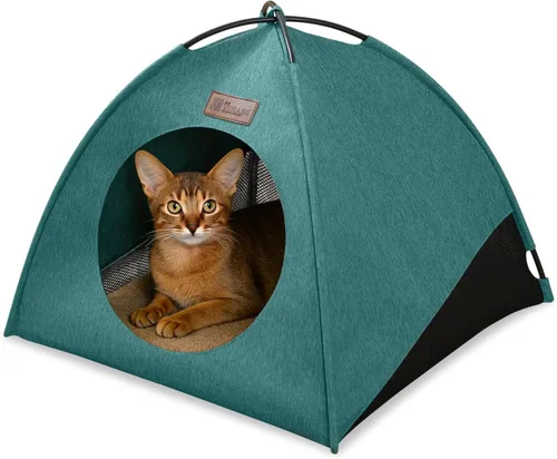 Miniatura 13 de Tienda de campaña piramidal desplegable para gatos y gatos pequeños de hasta 6.6 libras, resistente al agua, transpirable, plegable, con cojín