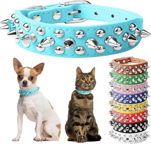 Miniatura 14 de Collar de perro y gato rojo con púas pequeñas para perros pequeños y medianos machos hembras – Collar ajustable con tachuelas – Collar de perro