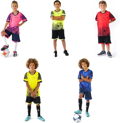 Miniatura 9 de PAIRFORMANCE Camisetas de fútbol para niños, uniforme de entrenamiento de equipo deportivo de 5 a 15 años, conjunto de camisetas y pantalones cortos