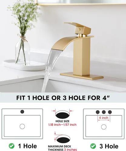 Miniatura 3 de Midanya Grifo de baño con boquilla de cascada, de un solo orificio o montaje en cubierta de 3 agujeros, grifo de fregadero de acero inoxidable 304