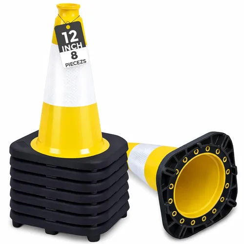 Miniatura 16 de BESEA Paquete de 4 conos de tráfico azules de 12 pulgadas con collar reflectante de 4 pulgadas, conos de seguridad de PVC resistentes con base