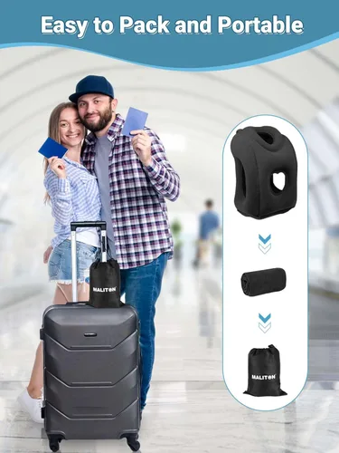 Miniatura 8 de Maliton Almohada inflable de viaje para avión para dormir cómodamente y aliviar el dolor de cuello y hombro, almohada inflable para la cabeza