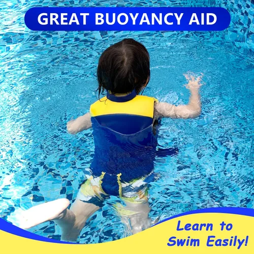 Miniatura 4 de Chaleco de natación para niños y niñas de 24 a 66 libras, chaleco de natación con correa de seguridad ajustable, fácil de poner y quitar, ayuda