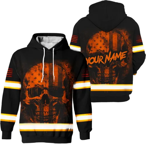 Miniatura 31 de Maddly Ropa de trabajo de seguridad con calavera de alta visibilidad con la bandera de EE. UU., nombre personalizado para trabajadores, corredores