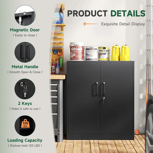 Miniatura 4 de Letaya Armarios de Almacenamiento de Metal con Cerradura, Pequeños Armarios de Acero con 2 Puertas y Estantes Ajustables para Hogar, Oficina, Negro