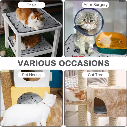 Miniatura 3 de Namalu 4 Pack Cama Autocalentable para Gatos con Patrón de Estrellas, Alfombrilla Térmica para Mascotas, Almohada Antideslizante para Jaula de Gris