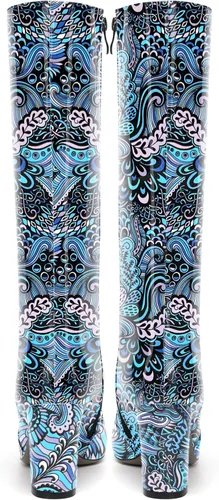 Miniatura 179 de AMBELIGHT Botas altas hasta la rodilla con cremallera y puntera puntiaguda para mujer, de patente sólida, tacón alto, 3.3 pulgadas