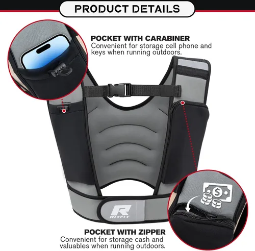 Miniatura 2 de RitFit Weighted Vest, 4lb/8lb/10lb/12lb/15lb/20lb Weight Vest with Reflective Stripes, Weight Vest Adjustable for Women and Men Workout, Strength