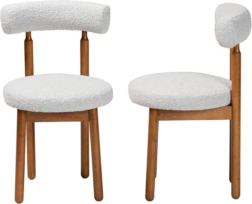 Miniatura 5 de Baxton Studio Edric Modern Japandi - Juego de sillas de comedor de 2 piezas con tela de boucle gris claro y acabado marrón nogal
