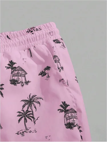 Miniatura 35 de GORGLITTER Conjunto de 2 piezas de camiseta gráfica de manga corta para hombre, estampado hawaiano con cordón y pantalones cortos