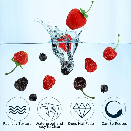 Miniatura 3 de 52 piezas de frutas artificiales falsas, incluye fresas falsas, arándanos falsos, frambuesas falsas, cerezas falsas, reutilizables, impermeables