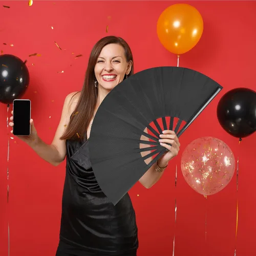 Miniatura 5 de Rave Fan - Ventilador plegable grande para baile de línea, ventiladores plegables para baile, fiesta, al aire libre, decoración (negro)