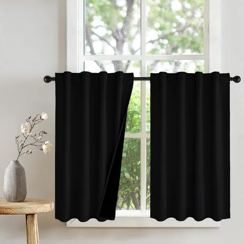 Miniatura 30 de PONY DANCE Cortinas opacas 100% cortas de 24 pulgadas de largo, medias cortinas con aislamiento térmico para ventanas pequeñas con parte trasera