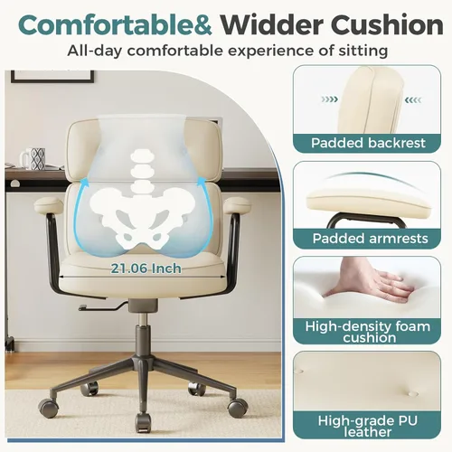 Miniatura 5 de OLIXIS Silla ergonómica de escritorio para oficina en casa, silla de computadora de piel sintética con soporte lumbar, altura ajustable, giratoria