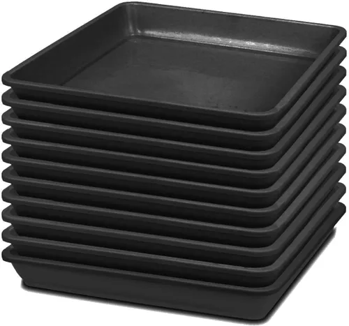 10 platillos cuadrados de plástico para plantas, maceta de 8 pulgadas, bandeja de goteo de plástico grueso para jardín, goteos de agua y tierra en