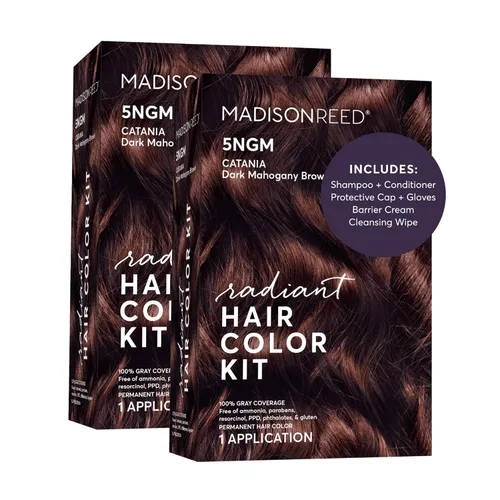 Madison Reed - Kit de color de cabello radiante, tinte permanente para el cabello, 100 % cobertura de canas, sin amoníaco, castaño Catania 5NGM,