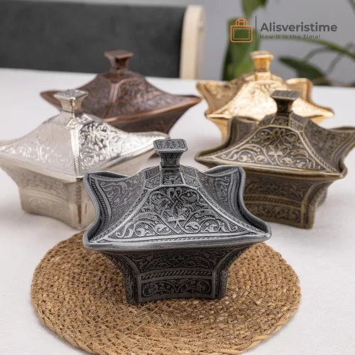 Miniatura 5 de Alisveristime Cuenco de latón recubierto hecho a mano para azúcar, chocolate, caramelo con tapa, recipiente para azúcar, plato de azúcar con tapa