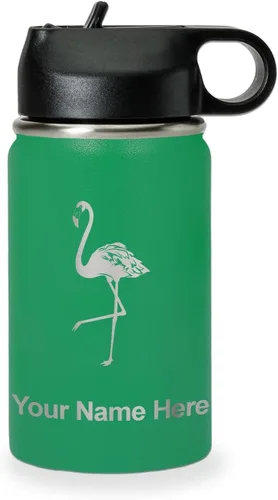 Miniatura 64 de LaserGram Botella de agua personalizada, flamenco, acero inoxidable de doble pared aislada al vacío con popote superior, regalo grabado