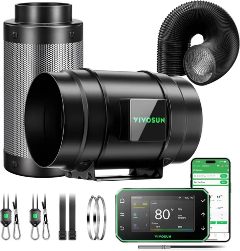 Miniatura 14 de VIVOSUN Smart Air Filtration PRO G4 Kit de 4 pulgadas, ventilador de conducto en línea AeroZesh G4 con temperatura GrowHub E42A+. Controlador WiFi