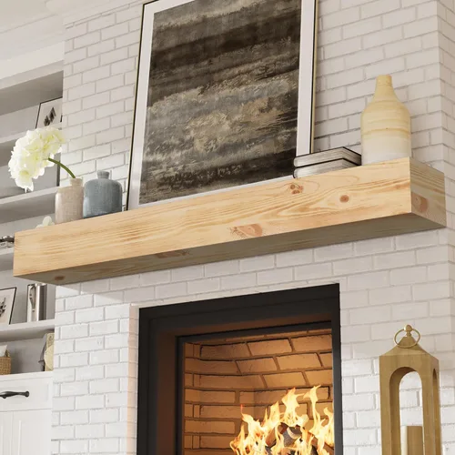 Miniatura 40 de Eshoma - Repisa para chimenea artesanal; estante sólido para colocarse sobre la chimenea; estante flotante montado en la pared con soportes Nogal