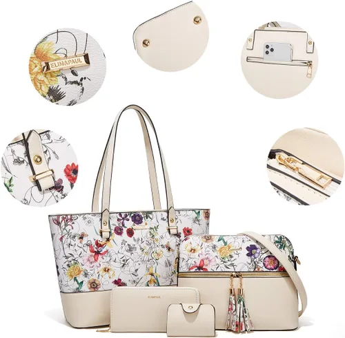 Miniatura 145 de Juego de 4 bolsas modernos para mujer de cuero sintético: bolso tote, bolso de hombro, bolso de mano y cartera.