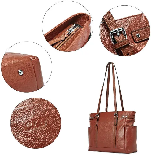 Miniatura 6 de Bolsas para ordenador portátil para mujer de cuero genuino maletín grande bolso de hombro para señoras bolsos de trabajo 156 pulgadas cartera