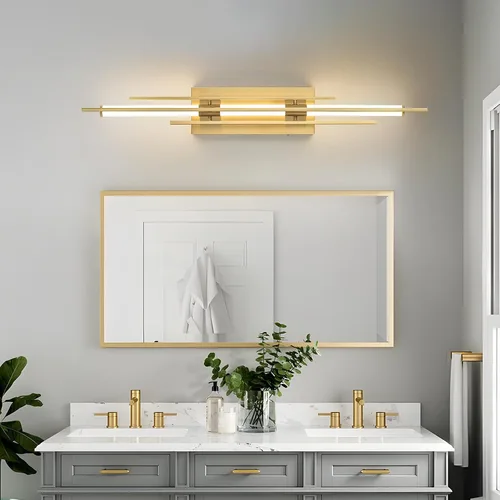Miniatura 15 de VitaLink Lámpara de tocador dorada, 24 pulgadas, moderna lámpara de pared de baño sobre espejo de tocador, 2 luces cableadas de vidrio blanco