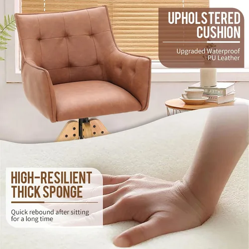 Miniatura 4 de PHI VILLA Juego de 2 sillas giratorias decorativas – Silla de escritorio moderna de mediados de siglo con patas de madera para silla de comedor