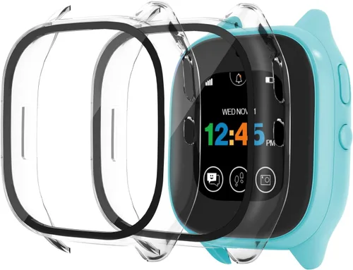 Paquete de 2 fundas protectoras para Verizon Gizmo Watch 3, protector de pantalla de policarbonato duro, protector de pantalla de vidrio templado