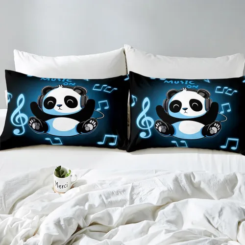 Miniatura 4 de Erosebridal Juego de sábanas bajeras con bolsillo profundo para niños y niñas, tamaño individual, color negro y blanco, con diseño de panda